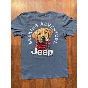 Jeep SML T Shirt Gray Labrador Retriever Dog w/ Keys Seeking Adventure JEDCO EUC